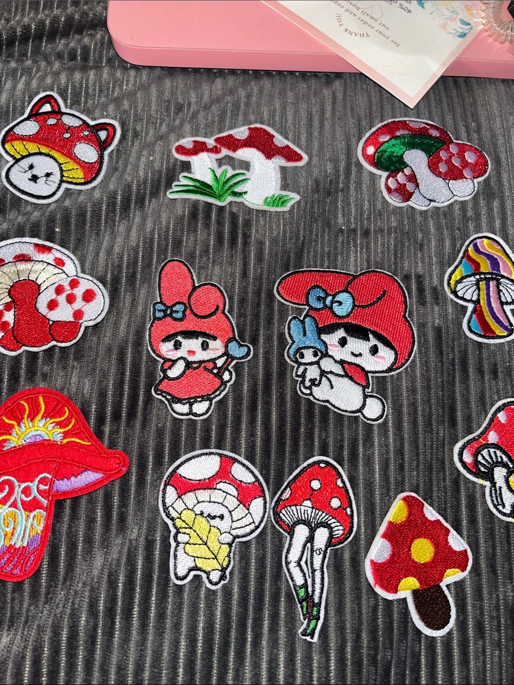 🐶Sanrio Red & White Mushroom and Character Iron-On Patches 12 pc + bundle 🐶
